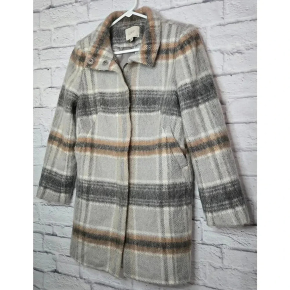 Ann Taylor Loft wool blend gray plaid funnel neck coat size XSP. - Picture 3 of 10